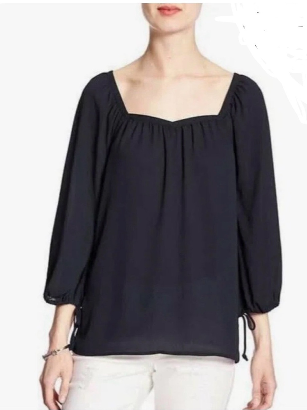 Banana Republic Factory Navy Sheer Square Neck Layering Peasant Blouse XL